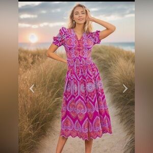Chicwish Pink and Orange Patterned Long Sleeve Dress